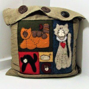 Appliqued Cat Pillow, one of a kind
